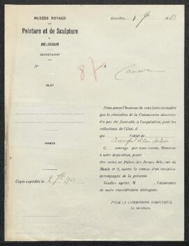 Dossier concernant deux tableaux, de Breughel et de Van Balen, offerts en vente par Mr Cauwe (Bru...