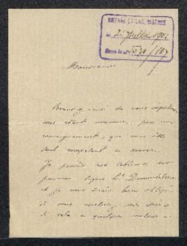 Lettre concernant une estimation d’un panneau peint, donné à Louis Demaertelaere, demandée par Mm...