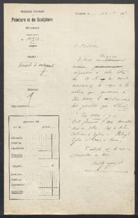 Dossier concernant le peintre Jean Baptiste Van Moer, demande de renseignements de Mr R. Kershaw.