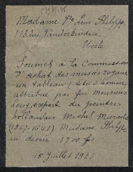 Dossier concernant une tableau attribué à Michiel van Miereveld représentant une Tête d'homme, of...