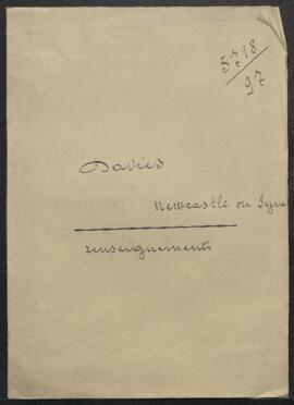 Dossier concernant la demande de renseignement de John Davies (Angleterre, Newcastle upon Tyne) p...