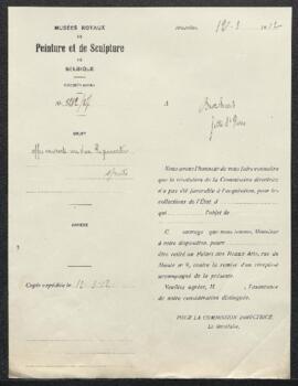 Dossier concernant un Paysage, tableau de Pierre van Regemorter, offert en vente par Mr J. Broeck...