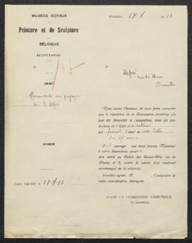 Dossier concernant une Vue de Malines vers 1870-74 de Ed[ouard] Depré offerte en vente par Mr V. ...