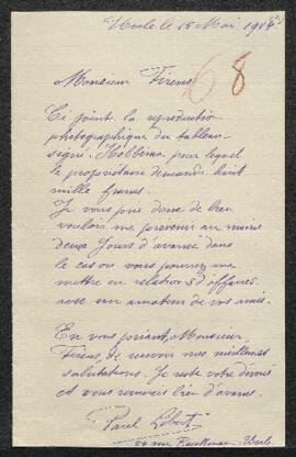 Lettre concernant un tableau signé [Meindert] Hobbema offert en vente par l’entremise de Paul Lib...