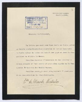 Dossier concernant les condoléances adressées à la comtesse de Mérode par le Musée lors du décès ...