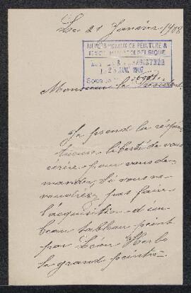 Lettre concernant le Portrait du commandant Stoefs tableau attribué à Léon Herbo, offert en vente...