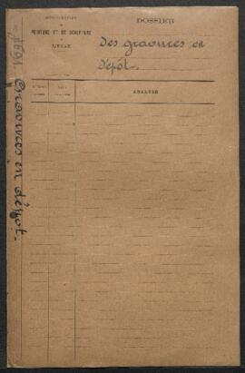 Dossier concernant les gravures, lithographies et eaux-fortes ayant servi de primes aux expositio...