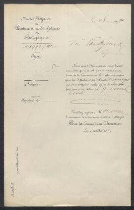 Dossiers concernant des dessins donnés à Verwee [prénom ?] et Verboeckhoven [prénom ?], offerts e...