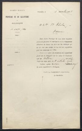 Dossier concernant une demande de renseignements de Mme veuve Ghislain relative à un tableau non ...