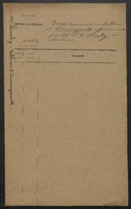 Dossier concernant un tableau d’Ommeganck offert en vente par Mr S.V. Limby (Londres). — Offre re...