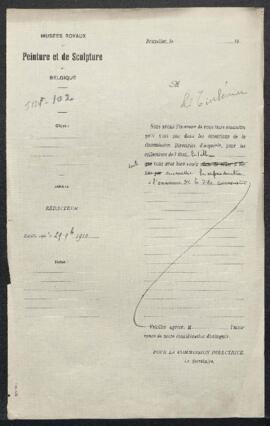Lettre du Musée à Mr de Tinbéniar refusant d’acquérir le tableau qu’il offre en vente.