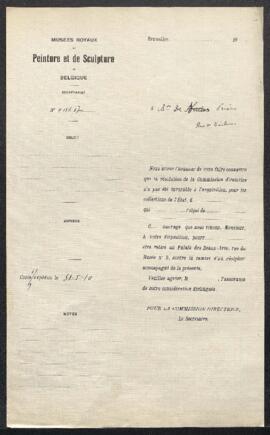Dossier concernant Dame Isabelle Van Assche et son fils, tableau de Antoon van Dyck , offert en v...