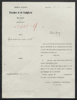 Lettre de la Commission directrice notifiant le refus d'achat d'une Nature morte, (auteur non spé...