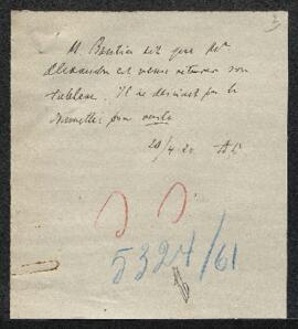 Dossier concernant une demande de renseignements de Mr Alexandre (Bruxelles) sur un tableau du pe...
