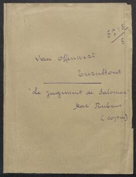 Dossier concernant un tableau représentant le Jugement de Salomon attribué à Maerten de Vos, offe...