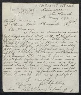 Dossier concernant une demande de renseignements émanant de William Young (Ecosse, Aberdeen) à pr...