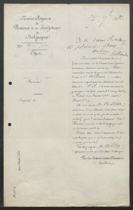 Dossier concernant une Cuisine flamande tableau attribué à Huybrecht Beuckeleer, un tableau attribué à Jean-Antoine Watteau, un donné à Dujardin [prénom ?] et un donné à Salomon van Ruysdael, offerts en vente par Mr Haesaert (Pays-Bas, Arnhem). — Sans suite.