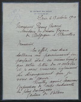 Dossier concernant l’offre faite par le peintre Gaston de Villers (Paris) de donner au Musée un d...