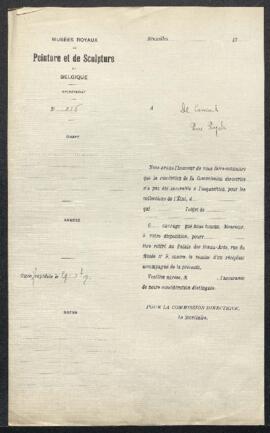 Dossier concernant un triptyque hispano-flamand, offert en vente par le peintre expert E. De Coni...