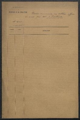 Dossier concernant un tableau (auteur et sujet non spécifiés) offert en vente par Mr J. De Vreese (Molenbeek-saint-Jean). — Offre refusée.