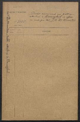 Dossier concernant un tableau (sujet non spécifié) attribué à Brueghel, offert en vente par Mr J....