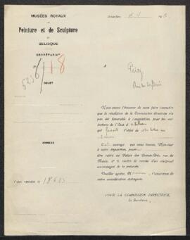 Dossier concernant un tableau de Joseph Stevens représentant La lice, offert en vente par Oscar P...