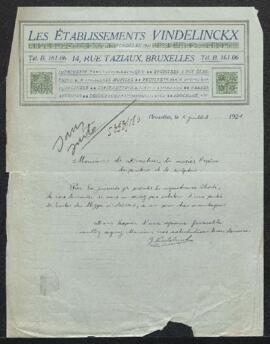 Dossier concernant des boîtes d'archives offertes en vente par Mr G. Vindelinckx (Bruxelles). — S...