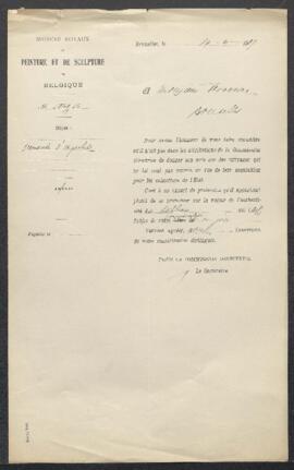Dossier concernant un tableau, non attribué, demande d’évaluation de Mr Vervenne-Van Lint (Bruxel...
