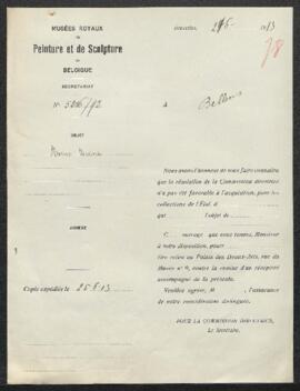 Dossier concernant une Marine d'Alfred Stevens offerte en vente par Ch. Bellens (Bruxelles). — Of...