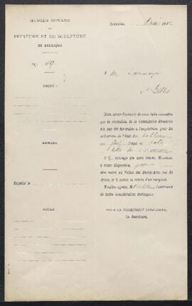 Dossier concernant un tableau de E[douard] Agneessens représentant un Portrait, offert en vente p...