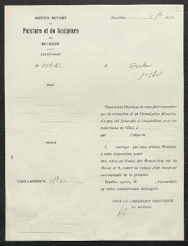Dossier concernant une communication de Mr R. Treskow (France, Saint-Cloud) à propos de la vente prochaine de toute une galerie parisienne de tableaux anciens de grands maîtres. — Sans suite.
