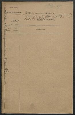 Dossier concernant les renseignements demandés par Mr C. P. Scheutch (Allemagne, Mannheim) à propos d’un Buste en marbre exécuté par le statuaire Falconnet [Etienne Maurice Falconet ?], signé et daté 1783. — Sans suite.
