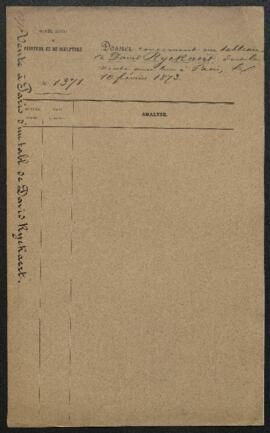 Dossier concernant la vente publique (Paris, Drouot, 10.02.1873) d’un tableau de David Ryckaert r...