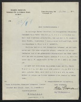 Lettre de Alban Croner de l’Académie royale des arts de Berlin (Charlottenburg) adressée à Mr Fis...