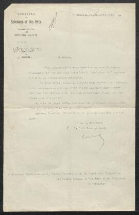 Lettre du directeur général des beaux-arts Ernest Verlant concernant l’apposition au Musée d’affi...