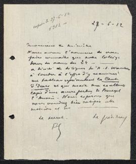 Dossier concernant l’acquisition en 1912 à The Sackville Gallery (Angleterre, Londres) de La chut...