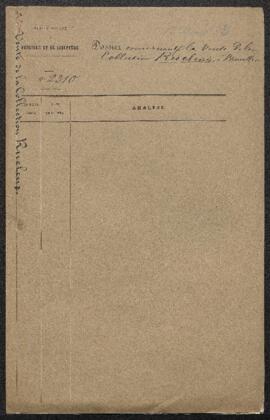 Dossier concernant la vente de la collection Ruelens (Bruxelles, 27 avril 1883) et un Intérieur h...