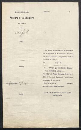 Dossier concernant une Calomnie, tableau de [Jean-François] Portaels, offert en vente par Mme Puy...