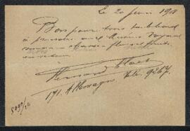 Reçu signé par Fernand Claes notifiant la reprise de trois tableaux Muses donné à de Devos, Chass...