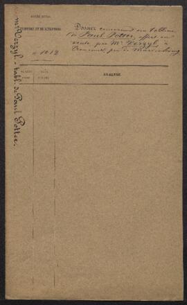 Dossier concernant un grand tableau attribué à Paul Potter offert en vente par Mr G. G. Verzyl (c...