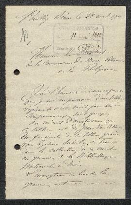Lettre concernant un tableau attribué à Jan van Aken représentant la Sainte Famille offert en ven...