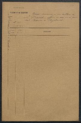 Dossier concernant un tableau attribué à Louis David (sujet non mentionné), offert en vente par M...