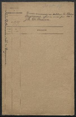 Dossier concernant un tableau de Theodore Boyermans représentant L’arrivée d’Enée devant Didon, o...