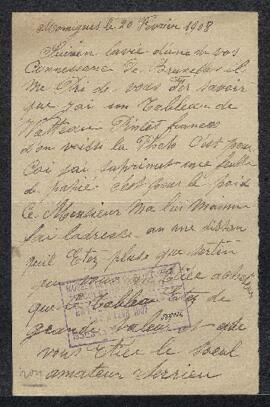 Lettre concernant un tableau attribué à [Antoine] Watteau, une miniature sur ivoire, et une vieil...
