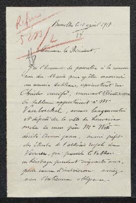Lettre concernant un Christ en Croix, tableau ancien pour lequel Mr G. Wets (Molenbeek-saint-Jean...