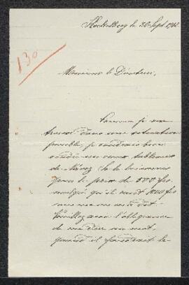 Lettre concernant un tableau de Navez [prénom?], (sujet non précisé), offert en vente par Mlle M....