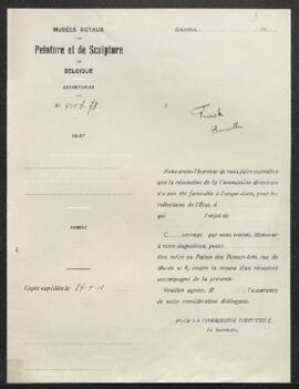 Dossier concernant un tableau attribué à [Antoine] Wiertz, offert en vente par Henri Fiuck (Bruxe...