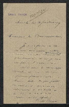 Lettre de Léopold Fairon (Marche) par laquelle il demande des renseignements sur trois tableaux l...