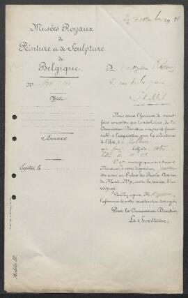 Dossier concernant un tableau de Charles De Groux représentant une Procession à Bruges, au XVe si...