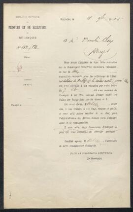 Dossier concernant La mort de Napoléon 1er tableau attribué à Joseph-Denis Odevaere, offert en vente par Mr Demolin-Claeys (Bruges). — Offre refusée.